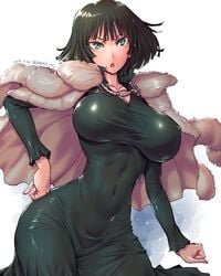 1girls 2019 amania_orz big_breasts black_hair cleavage dated female female_only fubuki_(one-punch_man) green_eyes hourglass_figure large_breasts light-skinned_female mature_female one-punch_man short_hair slim_waist solo solo_female solo_focus thick_thighs tight_clothing wide_hips