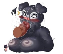 2020 ?! agnes_(animal_crossing) animal_crossing anonymous_artist anthro big_breasts black_body black_skin blush bodily_fluids breasts bust_portrait cum cum_from_nose cum_in_mouth cum_in_nose cum_inside cum_on_breasts cum_on_face cumshot dark-skinned_male dark_skin disembodied_penis domestic_pig duo ejaculation eyelashes facial_markings fellatio female female_focus furry genital_fluids genitals head_markings hi_res holding_breast male mammal markings nintendo nipples oral orgasm penile penis portrait sex simple_background solo_focus straight suid suina surprise sus_(pig) video_games white_background white_markings white_nipples