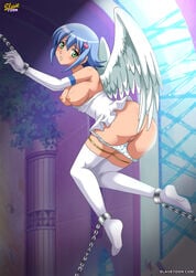 angel areola areolae ass blue_hair breasts chained chains elbow_gloves female female_only green_eyes kneesocks nanael nipples polka_dot_panties pussy queen's_blade slavetoon solo solo_female thigh_highs thighhighs thighs