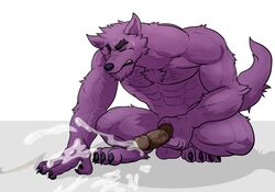 1boy 2017 anthro audiophilliac balls barazoku bernard_(ok_k.o.!_lbh) biceps big_penis blush bodily_fluids boner canid canine canis cartoon_network clothed clothing crouching cum dark_penis ejaculation erection fur gay genital_fluids genitals humanoid_genitalia humanoid_penis male male/male male_only mammal muscular muscular_male navel nipples nude ok_k.o.!_let's_be_heroes open_shirt pecs penis pubes purple_body purple_fur shirt solo sweat teeth thick_penis topwear vein veiny_penis were werecanid werecanine werewolf wolf