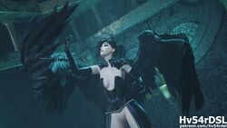 3d alternate_costume black_magic black_wings blizzard_entertainment elbow_gloves exposed_pussy gloves goth highres hv54rdsl latex_gloves mercy overwatch revealing_clothes summoner thigh_highs