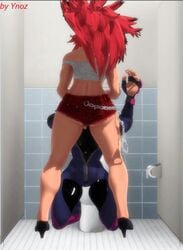 1futa 1girls 3d 3d_(artwork) animated animated_gif bathroom deepthroat face_fucking final_fight from_behind futa_on_female futanari gif implied_deepthroat juri_han oral poison_(final_fight) sex street_fighter street_fighter_v toilet ynoz