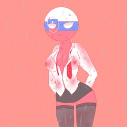 angry big_breasts countryhumans countryhumans_girl jojofan_alsoch rain slovakia slovakia_(countryhumans) slovakian_flag thick_thighs wet work_clothes