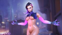 3d areolae bottomless erect_nipples female jaytrup nipple_slip nipples overwatch sombra tank_top_lift tipsy3d