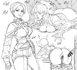 art_of_fighting ass bb_(baalbuddy) before_and_after big_ass big_breasts big_penis bottomwear breasts breasts_out clothing cum cum_drip cum_in_pussy cum_inside female from_behind handwear human japanese_text king_(snk) king_of_fighters large_breasts male monochrome pawg penis rape sex snk straight topwear trembling tuxedo