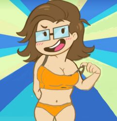 bikini breasts brown_hair female female_focus female_only genderswap genderswap_(mtf) glasses rule_63 saberspark sabiespark youtube