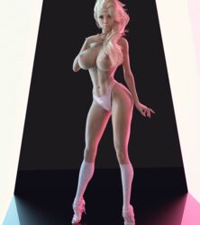 1girls 3d areolae big_breasts bimbo blonde_hair breasts female female_only high_heels large_breasts looking_at_viewer nipples p0wer-up3dx panties solo thick_lips topless