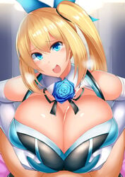 1girls big_breasts blonde_hair blue_eyes breasts cum cum_between_breasts ejaculation_between_breasts facominn female huge_breasts large_breasts mirai_akari mirai_akari_project paizuri straight virtual_youtuber