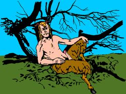 boner colored erection hooves horn hornyanondragon male male_only pan_(deity) pan_(mythology) paul_hardy penis satyr solo