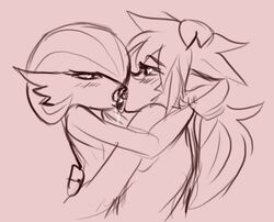 2girls ambiguous_gender anthro anthrofied draining_kiss draining_kiss_(pokemon_move) energy_drain eye_contact flat_chest french_kiss game_freak gardevoir half-closed_eyes interspecies kiss kissing monochrome nintendo no_breasts pokémon_(species) pokemon pokemon_(species) pokemon_rse saliva sketch source_request tongue tongue_kiss tongue_kissing tongue_out ungulatr yuri