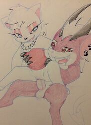 anthro cat claws demon diavolo_(dragonlordfluffyxd) domestic_cat dragonlordfluffyxd duo felid feline felis female genitals hi_res ink_pen male mammal open_mouth pencil_(disambiguation) penetration penis straight vaginal_penetration yun yun_(dragonlordfluffyxd)