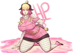 1girls bandages big_breasts breasts clothing female hot_pants_(jjba) human jojo's_bizarre_adventure light-skinned_female light_skin pink_eyes pink_hair pink_lips pinkkoffin short_hair shounen_jump steel_ball_run thick_thighs