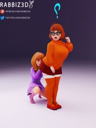 3d chubby_female daphne_blake knee_socks kneehighs kneesocks orange_socks purple_socks question_mark rabbiz3d scooby-doo skirt skirt_lift socks thigh_socks thighhighs velma_dinkley