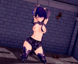 after_rape aizu649 big_breasts blush bondage braid broken_rape_victim bukkake chained_wrists chains cockroach cuffs cum cum_on_body dungeon flower_in_hair genshin_impact gloves insects looking_at_viewer pink_eyes pipes purple_hair raiden_shogun restrained thighhighs