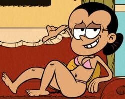 1girls black_hair bra breasts cleavage couch dark-skinned_female dark_skin female female_only jose-miranda latina looking_at_viewer maria_santiago milf mother nickelodeon panties smile solo straight_hair the_casagrandes the_loud_house thick thick_thighs underwear