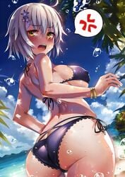 1girls angry big_ass bikini fate/grand_order fate_(series) female female_only jeanne_alter jeanne_alter_(swimsuit_berserker) large_breasts looking_at_viewer looking_back nipples nipples_visible_through_clothing servant_(fate) short_hair sideboob sironnkuronn solo source_request swimsuit thick_thighs wet white_hair yellow_eyes