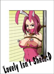 angry arms_behind_back big_breasts bondage bowtie bunny_costume bunny_ears bunny_girl bunnysuit code_geass collar crying crying_with_eyes_open detached_collar gag kallen_stadtfeld looking_at_viewer marxinato navel nipple_clamps nipple_pinch nipple_play nipples red_hair ring_gag tears upper_body