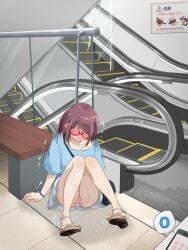 arms_at_sides artist_name bag bench blue_shirt blush bracelet cellphone clothes_writing collarbone commentary_request crying drooling embarrassed escalator faceless faceless_female female flat_chest full_body glasses handbag highres indoors jewelry kakuremino7928 knees_together_feet_apart knees_up large_variant_set legs miniskirt mouth_drool nail_polish nose_blush open_mouth original panties pantyshot phone pink_nails pink_panties pleated_skirt public_indecency public_vibrator purple_hair pussy_juice raised_eyebrows red-framed_eyewear remote_control_vibrator revision saliva sandals semi-rimless_eyewear sex_toy shirt short_hair short_sleeves shoulder_bag sidelocks sign signature sitting skirt smartphone solo speech_bubble stairs sweat tears thighs tile_floor tiles toenail_polish toenails translated trembling twitter_username underwear upskirt variant_set vibrator vibrator_under_clothes wet wet_clothes wet_panties white_sandals white_skirt
