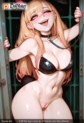 ai_generated animal_ears aqua_nails armpits bangs bare_shoulders bikini black_bikini black_nails blonde_hair blue_nails blush bottomless breasts choker cleavage collar collarbone cowboy_shot dollmaker ear_piercing earrings eyebrows_visible_through_hair eyeshadow fake_animal_ears fake_tail female fingernails green_nails groin heart heart-shaped_pupils heart_earrings hoop_earrings jewelry large_breasts long_fingernails long_hair looking_at_viewer makeup mascara medium_breasts multicolored_nails nail_art nail_polish navel o-ring one_eye_closed open_door open_mouth piercing pink_nails playboy_bunny purple_nails pussy rabbit_ears rabbit_girl rabbit_tail red_eyes red_nails saliva shiny shiny_skin smile solo standing stomach stud_earrings swimsuit tagme tail teeth thighhighs thighs toenail_polish tongue tongue_out tongue_piercing upper_teeth
