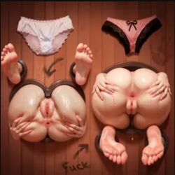 ai_generated female glory_hole glory_wall panties public_use pussy spread_anus spread_pussy stuck_in_wall tagme