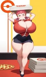 ai_generated breasts_bigger_than_head huge_breasts pink_hair pizza pokemon slim_waist thick_thighs whitney_(pokemon)