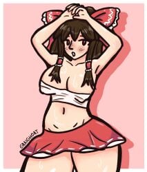1girls armpits arms_up artist_name artist_signature belly belly_button big_breasts big_thighs blush blush blush_lines blushing_at_viewer blushing_face blushing_female breasts breasts brown_hair curvy curvy_body curvy_female curvy_figure female female female_human female_only graighoat hakurei_reimu human human_female human_only long_hair looking_at_viewer nipples nipples_visible_through_clothing open_mouth red_bow reimu_hakurei short_skirt shrine_maiden signature signature_artist_name simple_background simple_eyes skirt solo solo_female solo_focus sweat sweatdrop sweating sweaty sweaty_belly sweaty_body sweaty_breasts sweaty_legs sweaty_thighs thick_thighs thighs touhou touhou_project video_game video_game_character video_game_franchise video_games