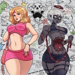 2hot! big_ass big_breasts big_butt big_thighs big_titties curvaceous curvaceous_female curvaceous_figure curvy curvy_figure curvy_hips female female_focus female_only glasses grey_skin lingerie long_hair original original_character short_hair thigh_highs white_hair yellow_hair