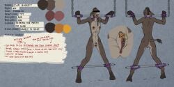 absurd_res anthro asinus belt bodily_fluids bondage bound branding chains cum_bucket_(character) donkey drooling equid equine eye_covering female forced gag hi_res hybrid leather mammal mule nipple_piercing nipples piercing restrained saliva solo tongue tongue_out ugly unknown_artist