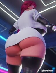 3d big_ass big_breasts blender clothed cybrokrimson jessie_(pokemon) long_boots long_gloves long_hair pokemon red_hair thick_legs thick_thighs wide_hips