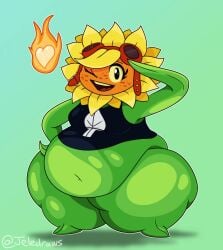 1girls anthro anthrofied ass belly belly_bulge breasts fat female female_pred flora_fauna inflation jeledraws obese plant plant_girl plant_humanoid plantie plants_vs._zombies plants_vs_zombies popcap_games pred pussy solar_flare_(pvz) sunflower_(pvz) weight_gain