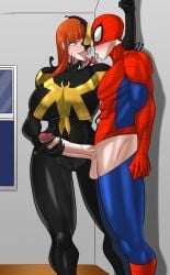 1boy 1girls all-new_venom big_breasts breasts claws clothed colored couple couple_(romantic) female freckles green_eyes jacking_off large_breasts male marvel marvel_comics mary_jane_watson masturbation peter_parker red_hair sex spider-man spider-man_(series) spit_trail standing tounge_out venom_(marvel) venom_(mary_jane_watson)_(marvel) venomarts00