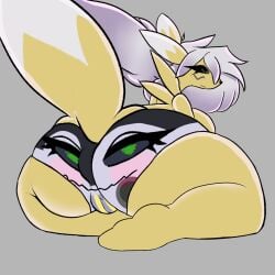animate_inanimate anthro anus_outline bandai_namco biped bottomwear breasts camel_toe clothing copyrights digimon digimon_(species) female female_anthro flattened genital_outline hi_res hyper legwear nintendo objectification pants pokemon pussy_outline renamon solo stockings sylversaya transformation