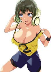 1girls akashi_maho black_hair d4dj headgear headphones headwear nipple_bulge nipples nipples_visible_through_clothing oda t-shirt