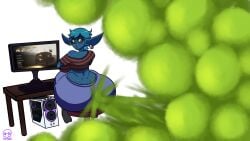 1girls 2d_(artwork) artist_signature ass ass ass_bigger_than_head ass_bigger_than_torso ass_focus back_boob blue_hair blue_skin breasts chair_breaking computer computer_monitor ear_piercing excessive_fart fart fart_cloud fart_everywhere fart_fetish farting farts female female_only freckles freckles_on_ass freckles_on_face freckles_on_shoulders gaming gassy gassy_female goblin goblin_female green_fart green_fart_cloud hamb0ne huge_fart keyboard long_ears oc original_character r.e.p.o. sitting sitting_on_chair stool table text white_background