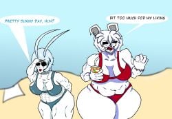 angry_face antennas aom_(character) beach bear_ears bear_girl bear_paws black_eyes blue_bikini blue_hair blue_sky chubby curious fat_ass funamusea gojisapien ice_scream polar_bear red_bikini rocma short_hair strong_female wadanohara_and_the_great_blue_sea white_hair white_skin