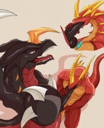 2020 anthro bakugan bakugan_(series) drago_(bakugan) dragon duo erection genitals helios horn male male/male nude open_mouth oral penis sellon sex simple_background smile teeth tongue