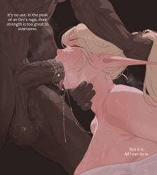 blonde_female blonde_hair blowjob dark-skinned_male elf elf_ears elf_female elf_girl enormous_cock forced soraoraora tagme