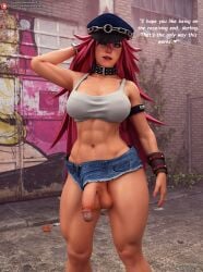 3d 3d_(artwork) abs big_penis booty_shorts crop_top darkbahamuth dickgirl final_fight fit fit_futanari futa_only futanari midriff muscles poison_(final_fight) street_fighter