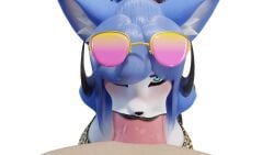 3d 3d_model 3d_render big_breasts blank_background blowjob blowjob_face breasts clothing deepthroat earrings eye_contact eyeshadow female fox furry game_cg green_eyes huge_cock jewelry krystal krystal_(dogzeela) looking_at_viewer male_penetrating oral pink_penis pov reach06 star_fox sucking_penis sunglasses_on_head