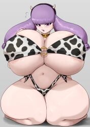 1girls breasts breasts_bigger_than_head cow_print female flustered hyper hyper_breasts hyper_thighs looking_at_viewer pokemon pokemon_masters pokemon_masters_ex rachel_(pokemon) red_eclipse solo_female tagme thick_thighs
