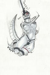 2025 absurd_res ankles_tied anthro asphyxiation blindfold bondage bondage bound breath_play crotch_rope dildo drop execution female gag hands_tied_behind_back hanged hcrimsonknight hi_res humiliation kobold legs_together muzzle_(object) muzzled nipple_piercing nipples noose nooseplay onomatopoeia piercing rope rope_around_neck scalie sex_toy signature solo sound_effects squish strangling text thief thigh_squish tongue tongue_out traditional_media_(artwork)