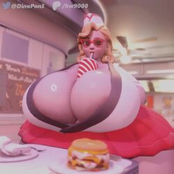 1girls 3d 3d_animation animated animation ass between_breasts blizzard_entertainment blonde_hair breasts brown_eyes burger cleavage dinopony drink female female_focus female_only glasses hair_ribbon hat hips hyper hyper_ass hyper_breasts large_ass large_breasts mei_(overwatch) no_sound overwatch restaurant round_glasses skirt sprinkles_mei swaying_breasts swaying_hips tagme thick_thighs thighs video wide_hips