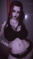 1girls 3d 4k big_breasts black_hair black_lipstick black_makeup blacked blacked_clothing blue_eyes boa_hancock bra breasts clothing crashbanditkut earrings eyelashes eyeshadow female female_focus female_only hair hi_res high_resolution highres light-skinned_female light_skin lips lipstick long_eyelashes long_hair looking_at_viewer makeup multicolored_hair navel navel_piercing one_piece panties piercing qos qos_tattoo queen_of_spades queen_of_spades_symbol queen_of_spades_tattoo red_hair solo spade_tattoo virt-a-mate virtamate