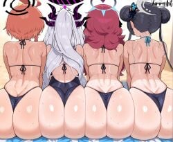 4girls ai_generated ass ass_focus bikini character_request copyright_request female female_focus female_only hi_res huge_ass large_ass looking_away one-piece_swimsuit swimsuit wide_hips yummyart