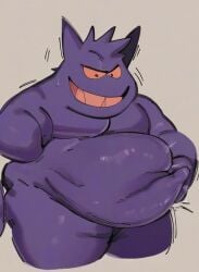ai_generated big_belly chubby evil_grin gengar pokemon pokemon_(species) pokephilia vore vore_belly