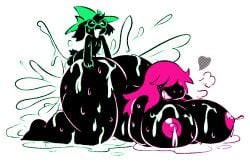 bbw cum cum_everywhere deadsector deltarune doggy_style fat female femboy lactation larger_female male ralsei ralsei_with_black_fur self_upload size_difference smaller_male susie_(deltarune)