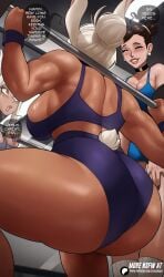 2girls athletic athletic_female big_ass bunny_ears chun-li crossover dat_ass dumptruck_ass echosaber fat_ass fat_breasts large_breasts mirko miruko muscular_female my_hero_academia rumi_usagiyama street_fighter sweating working_out