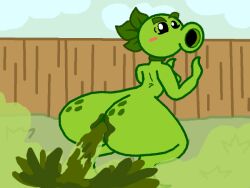 1girls anthro anthrofied ass ass_focus breasts fart fart_cloud fart_fetish farting female flora_fauna peashooter_(pvz) plant plant_girl plant_humanoid plantie plants_vs._zombies popcap_games pussy repeater_(pvz) scat thing1s