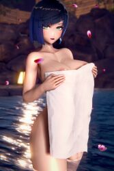1futa 3d alternate_version_available areola_slip areolae blue_hair covering_self dark_blue_hair ear_piercing earrings erection erection_under_clothes evekaczmarek flower_petals futa_only futanari genshin_impact green_eyes hair intersex koikatsu lips lipstick looking_at_viewer mature mature_futa naked naked_futa nude nude_futa petals pink_lips pink_lipstick sauna short_hair solo solo_futa towel towel_only water wet wet_body yelan_(genshin_impact)