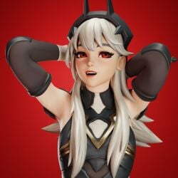 1girls 3d female fortnite fortnite:_battle_royale gray_hair grey_hair lexa_(fortnite) looking_at_viewer red_eyes solo solo_female
